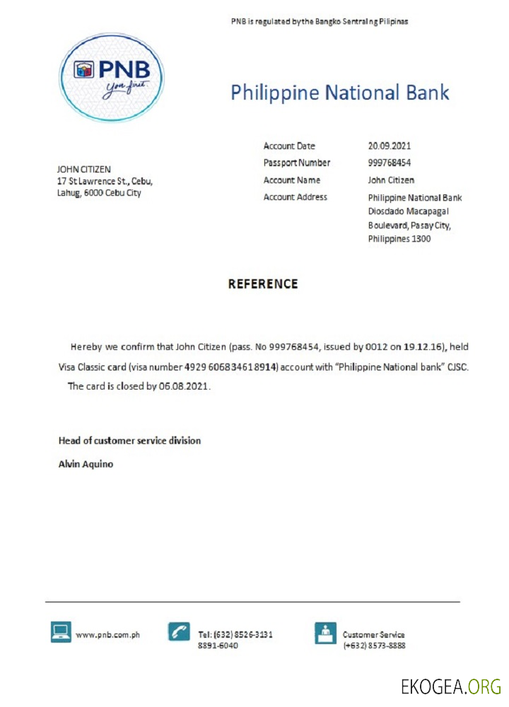 Référence Philippines , PNB , closure